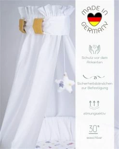 Mionido Stubenwagen Maxi Natur Pyjamabär Gelb Mit Garnierung, Matratze Und Matratzenbezug -Kinderwagen 0300 23 1