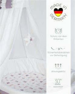 Mionido Stubenwagen Maxi Weiß Pyjamabär Flieder Mit Garnierung, Matratze Und Matratzenbezug 7 Mionido Stubenwagen Maxi Weiß Pyjamabär Flieder Mit Garnierung, Matratze Und Matratzenbezug -Kinderwagen 0300 23 13