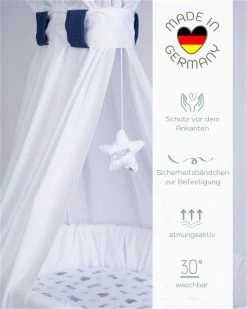 Mionido Stubenwagen Maxi Natur Pyjamabär Blau Mit Garnierung, Matratze Und Matratzenbezug -Kinderwagen 0300 23 17