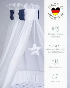 Mionido Stubenwagen Maxi Weiß Pyjamabär Blau Inkl. Garnierung, Matratze Und Matratzenbezug -Kinderwagen 0300 23 2