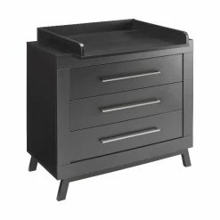 Schardt Miami Black Wickelkommode 3 Schübe Dekor Schwarz/Buche Massiv - Inkl. Wickelaufsatz