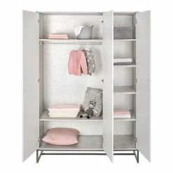 Schardt Pixie Grey Kinderzimmer Inkl. Umbauseiten Mit 3-türigem Schrank - Toppreis -Kinderwagen 06 236 43 00 pixie grey schrank 3 tueren geoeffnet dekoriert 1