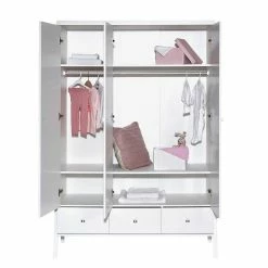 Schardt Holly White Kleiderschrank 3T, 3S Dekor Weiß/Buche Massiv Weiß -Kinderwagen 06 915 02 02 schrank 3t offen 2