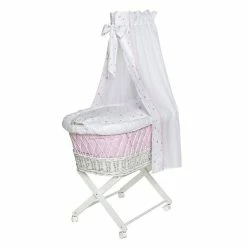 Schardt Babsi Stubenwagen Buche Weiß Mit Textiler Ausstattung Herzchen Rosa