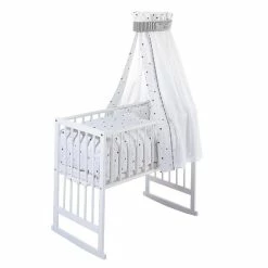 Schardt Multifunktionswiege 5 In 1 Buche Massiv Weiß Lackiert Mit Textiler Ausstattung Sternchen Grau