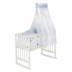 Schardt Multifunktionswiege 5 In 1 Buche Massiv Weiß Lackiert Mit Textiler Ausstattung Herzchen Hellblau