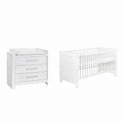 Schardt Nordic White Sparset Mit Umbauseiten Wickelkommode & Babybett - Dekor Weiß