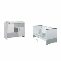 Schardt Candy Grey Sparset Inkl. Umbauseiten Babybett & Wickelkommode