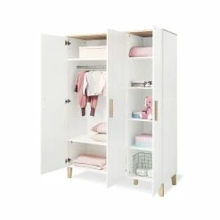 Pinolino Lumi Kinderzimmer Breit Groß - 3T Weiß/Eiche Dekor Mit Echtholzstruktur -Kinderwagen 100032bg 06 gr