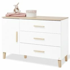 Pinolino Lumi Kinderzimmer Extrabreit Groß - 3T Weiß/Eiche Dekor Mit Echtholzstruktur -Kinderwagen 100032x 09 1