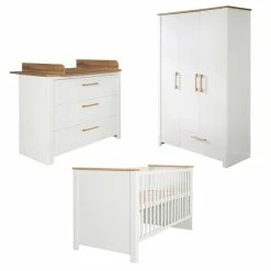 Roba Ava Kinderzimmer 3T Weiß/natur Bett, Wickelkommode, Schrank