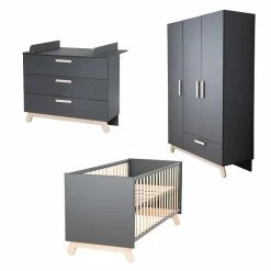 Roba Jara Kinderzimmer 3T Anthrazit Bett, Wickelkommode, Schrank
