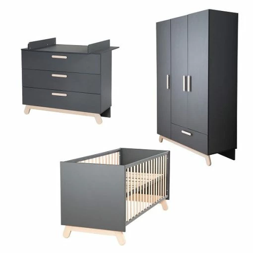 Roba Jara Kinderzimmer 3T Anthrazit Bett, Wickelkommode, Schrank -Kinderwagen 1012834 kinderzimmerset 01 f