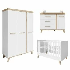 Roba Smile Kinderzimmer 3T Weiß Bett, Wickelkommode, Schrank