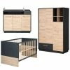 Roba Lenn Kinderzimmer 3T Anthrazit/natur Bett, Wickelkommode, Schrank