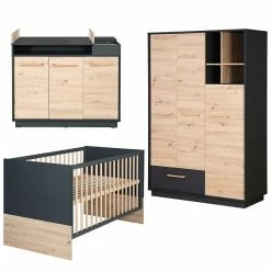 Roba Lenn Kinderzimmer 3T Anthrazit/natur Bett, Wickelkommode, Schrank