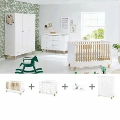 Pinolino Pan Kinderzimmer Extrabreit Groß 3türig Inkl. Wandregal Edelmatt Weiß/Eiche Klar Lackiert