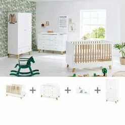 Pinolino Pan Kinderzimmer Extrabreit 2türig Inkl. Wandregal Edelmatt Weiß/Eiche Klar Lackiert