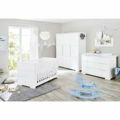 Pinolino Polar Kinderzimmer Extrabreit Groß - 3T Inkl. Wandregal Edelmatt Weiß