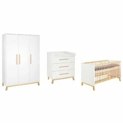 Schardt Venice Kinderzimmer 3T Mit Umbauseiten Dekor Weiß / Massivholz Buche Geölt