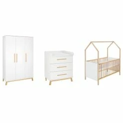 Schardt Venice Kinderzimmer 3T Mit Hausbett Dekor Weiß / Massivholz Buche Geölt