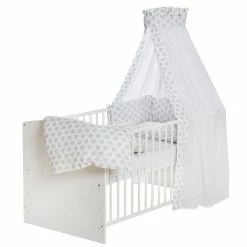 Schardt Circle Star Grau Bettset 4- Teilig Mit Bettwäsche, Himmel Und Nestchen