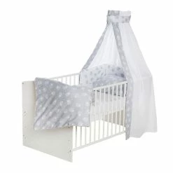 Schardt Schäfchen Grau Bettset 4- Teilig Mit Bettwäsche, Himmel Und Nestchen