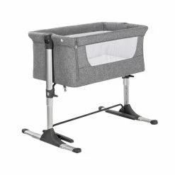 Schardt Joy Wiege/Beistellbett Aluminium/Leinen Hellgrau
