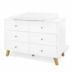 Pinolino Pan Wickelkommode Extrabreit MDF Weiß / Eiche Massiv - Zum Toppreis