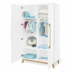 Pinolino Riva Kinderzimmer Breit 2türig Inkl. Wandregal Edelmatt Weiß/Esche Klar Lackiert -Kinderwagen 143415 offen