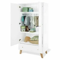 Pinolino Pan Kinderzimmer Extrabreit 2türig Inkl. Wandregal Edelmatt Weiß/Eiche Klar Lackiert -Kinderwagen 143420 offen