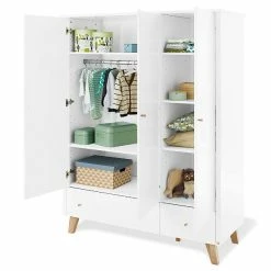 Pinolino Pan Kinderzimmer Extrabreit Groß 3türig Inkl. Wandregal Edelmatt Weiß/Eiche Klar Lackiert -Kinderwagen 143420g offen 1