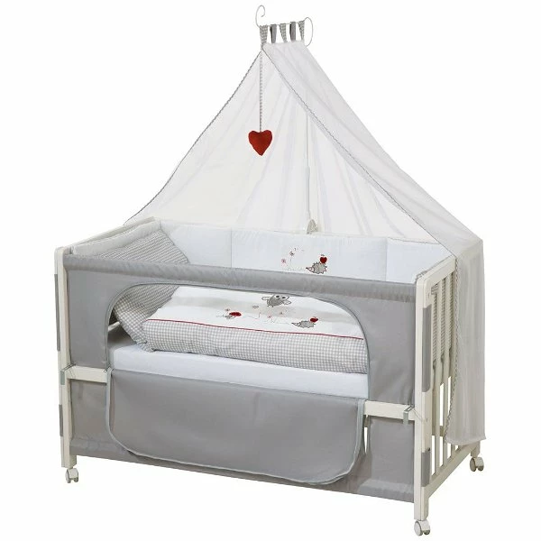 Roba Room Bed Adam & Eule, Weiß Lackiert Babybett Mit Bettwäscheset, Matratze, Himmelstange 2 Roba Room Bed Adam & Eule, Weiß Lackiert Babybett Mit Bettwäscheset, Matratze, Himmelstange – Bild 2