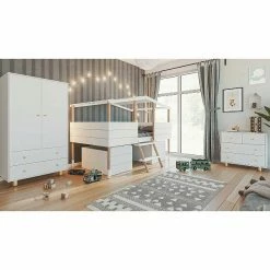 Nature Kid Noah/Genova Kinderzimmer Weiß/natur 5-teilig Mit Hausbett 90 X 200 Cm
