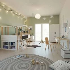 Nature Kid Cory/Terra Kinderzimmer Weiß/natur 8-teilig Mit Hausbett 90 X 200 Cm, Dach & Schreibtisch