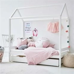 Hoppekids ECO Comfort Hausbett Weiß Kinderbett In 70 X 160 Cm - Mit Hausdach -Kinderwagen 30 0008 32 07m pink milieu 1 1