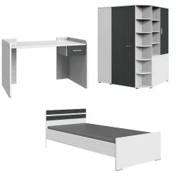 Wimex Joker Jugendzimmer 3-teilig Schreibtisch Verstellbar Weiß / Graphit