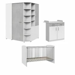 Wimex Joker Babyzimmer 3-teilig Eck-Schrank Weiß / Beton-Nachbildung Lichtgrau