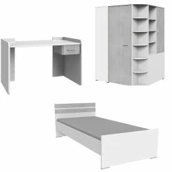 Wimex Joker Jugendzimmer 3-teilig Schreibtisch Verstellbar Weiß / Beton-Nachbildung