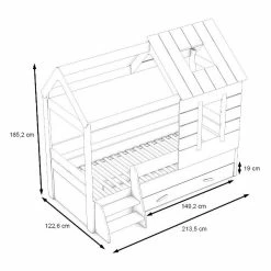 Nature Kid My House Kinderzimmer Natur/grau 6-teilig Mit Hausbett -Kinderwagen 466064 466074 bergamo hausbett schublade sketch 2