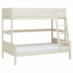 LIFETIME Etagenbett Family Kiefer Whitewash 90/120 Cm, Deluxe-Lattenroste