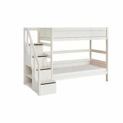 LIFETIME Etagenbett 177 Cm Mit Treppe Whitewash Kiefer, 90x200 / 90x200