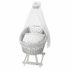 Alvi Birthe Stubenwagen Silbergrau Komplettset Matratze, Himmelstange Und Garnitur Stars