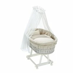 Alvi Birthe Stubenwagen Weiß Komplettset Matratze, Himmelstange Und Garnitur Starfant