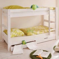 Ticaa Jan Etagenbett Kiefer Weiß Massivholz - Extra Stabil