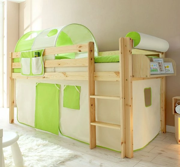 Ticaa Malte Hochbett Kiefer Natur Massivholz - Vorhang-Dessin Wählbar 2 Ticaa Malte Hochbett Kiefer Natur Massivholz - Vorhang-Dessin Wählbar – Bild 2