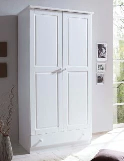 Ticaa Moritz Kleiderschrank Weiß 2-türig - Kiefer Massiv