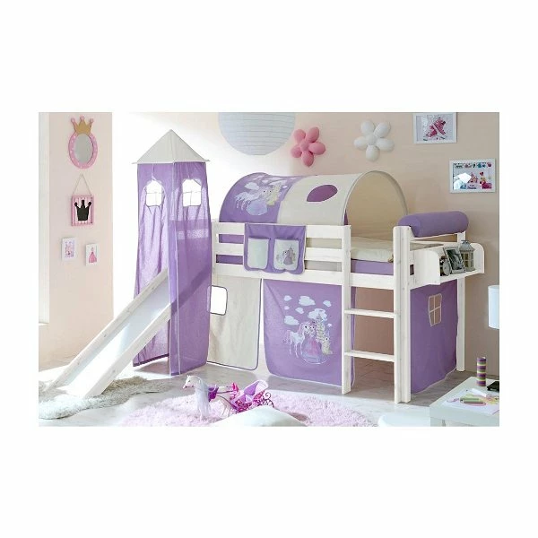 Ticaa Kasper Rutschbett Mit Turm Kiefer Weiß Massivholz - Vorhang-Dessin Wählbar 1 Ticaa Kasper Rutschbett Mit Turm Kiefer Weiß Massivholz - Vorhang-Dessin Wählbar