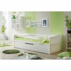 Ticaa Marianne Sofabett Mit Auszug Weiß Massivholz - 90 X 200 Cm