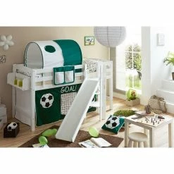 Ticaa Tino Podestbett Buche Weiß Massivholz - Vorhang-Dessin Wählbar